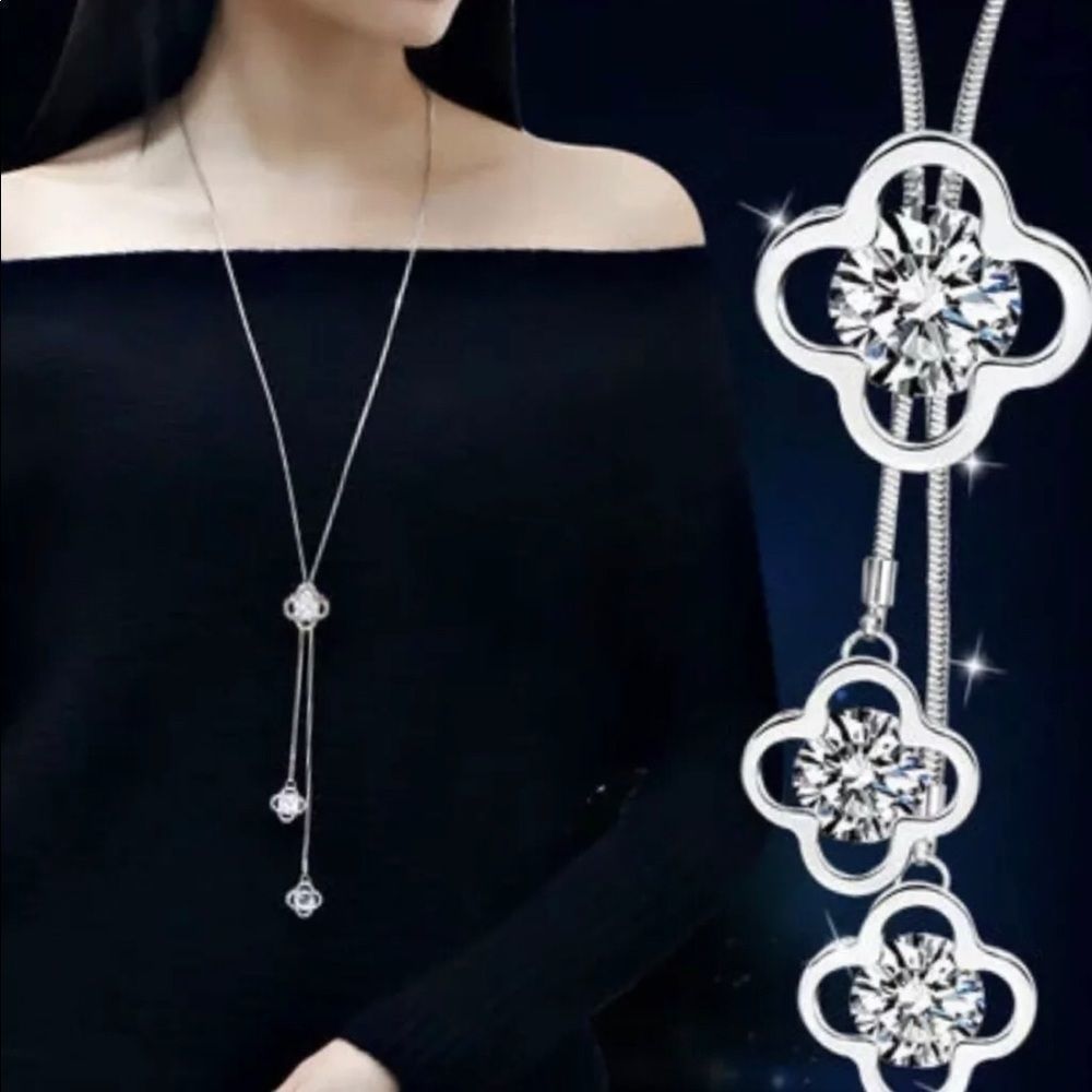 NEW! 3 CLOVER CRYSTAL SLIDE PENDANT IN SILVER